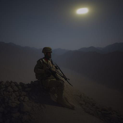 Night Watch: Soldier Overlooking Desert
