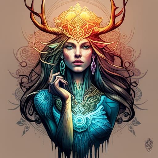 Cybernetic Atlantean Aztec Elf Queen Digital Art