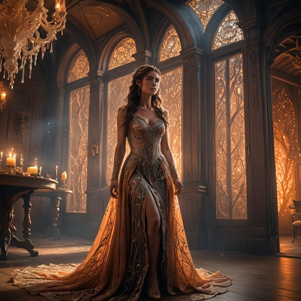 Woman Stares at Empty Chair in Doorway, Fantasy Art