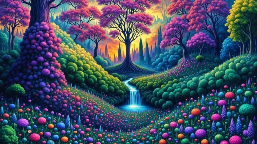 Kaleidoscopic Meadow with Holographic Gradient in Surreal St...