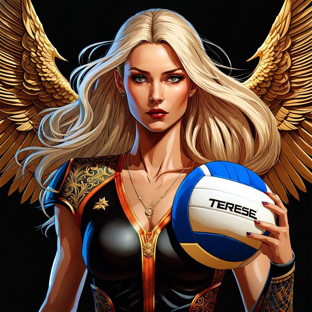 Gothic Art Nouveau Volleyball Player Portrait