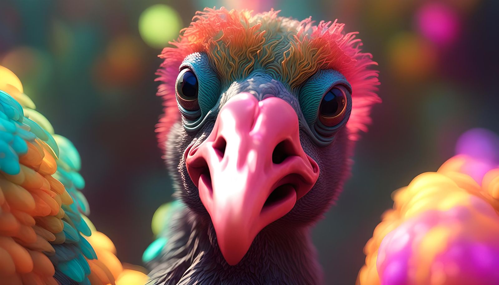 Playful Dodo Chicken in Sci-Fi Biopunk Style