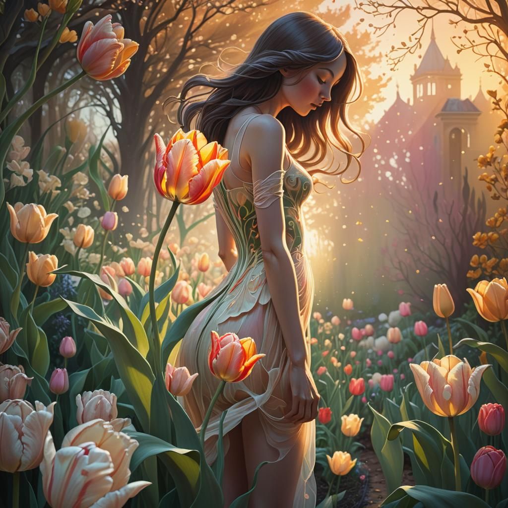 Tulip Human Silhouette in Fantasy Garden