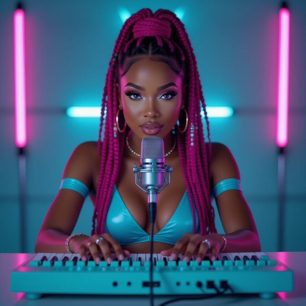 Lyra Noel at Turquoise Keyboard Under Neon Lights