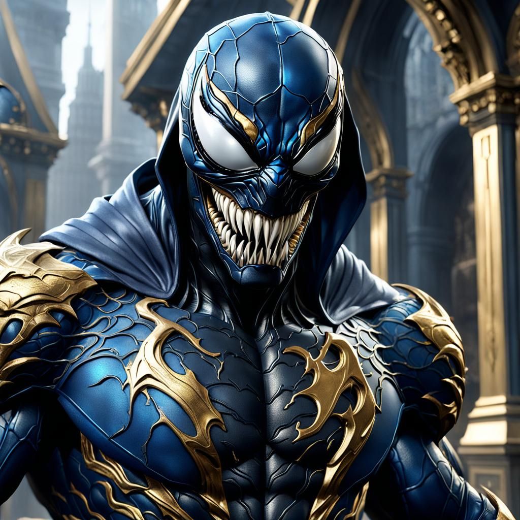 Blue and Gold Armored Venom: Detailed Matte Painting