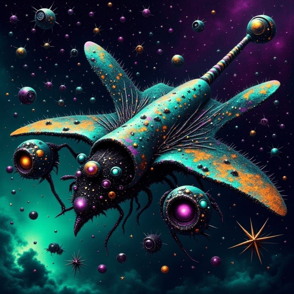 Surreal Neon Dragonfly Spaceship