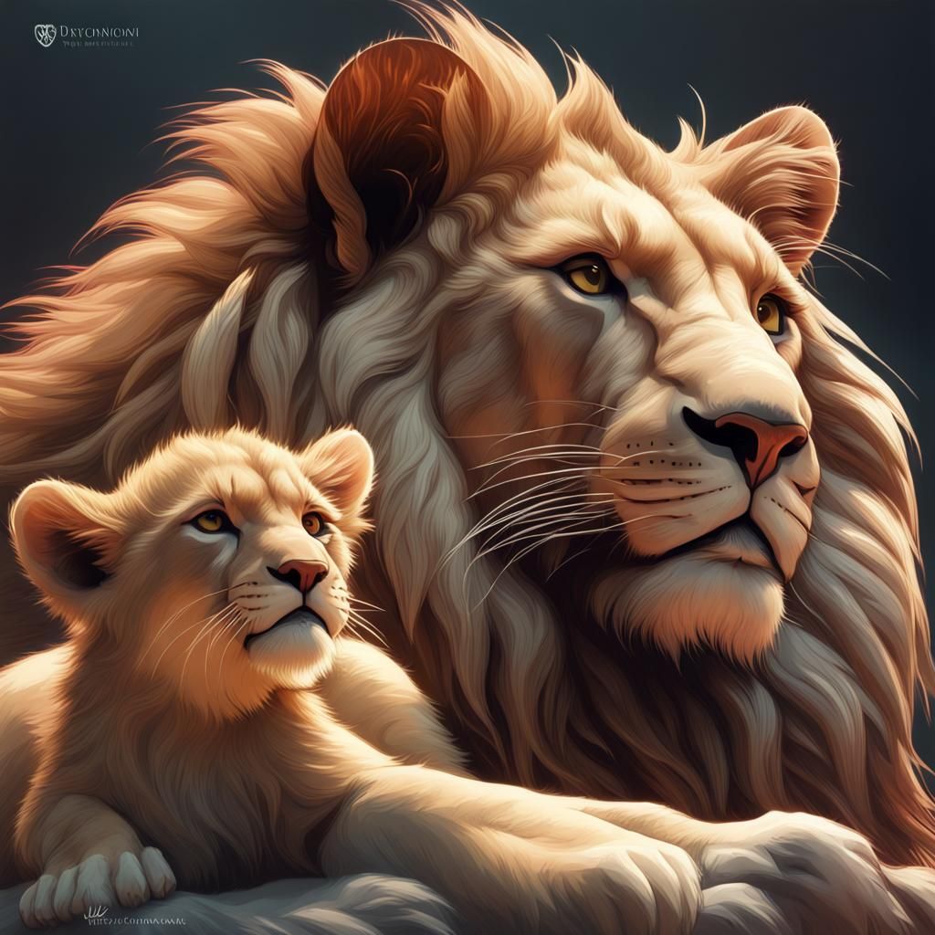 Lion Cub Portrait in Hyperdetailed Digital Art Style