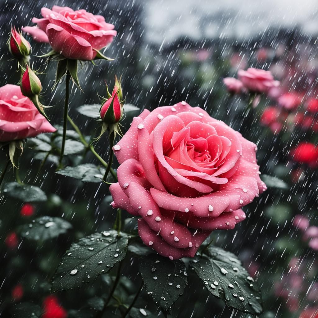 Whispers of Roses in Serene Rainy Twilight