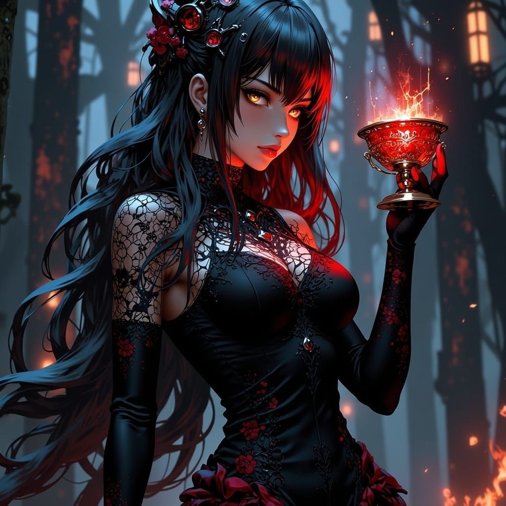 Anime Vampire Queen in Gothic Fantasy Setting
