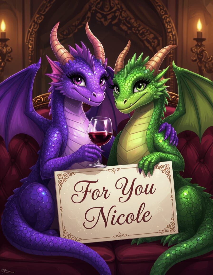 Two Dragons Sipping Wine on a Velvet Couch
