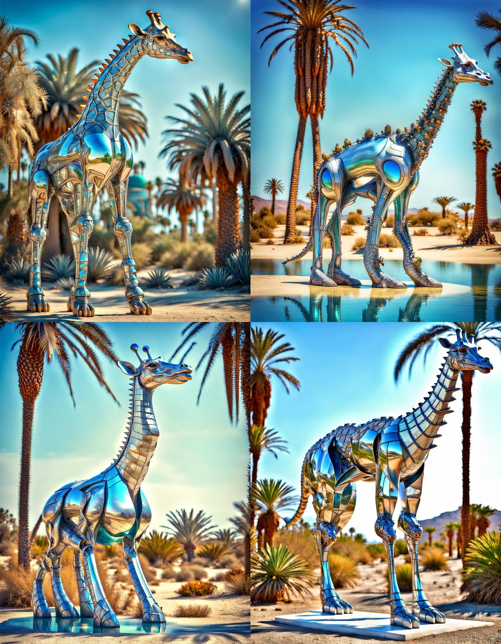 Elegant Desert Oasis Sculpture in Iridescent Hues