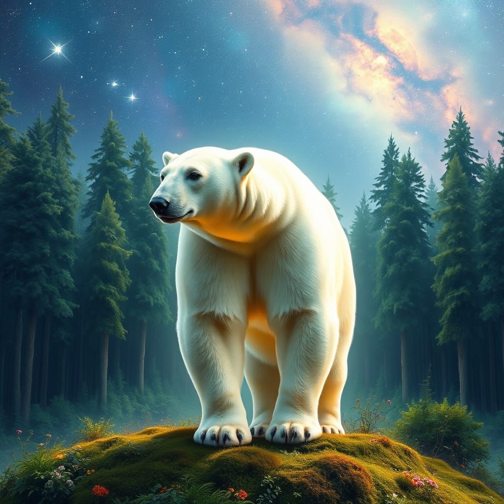 Ethereal Polar Bear in Double Exposure Landscape