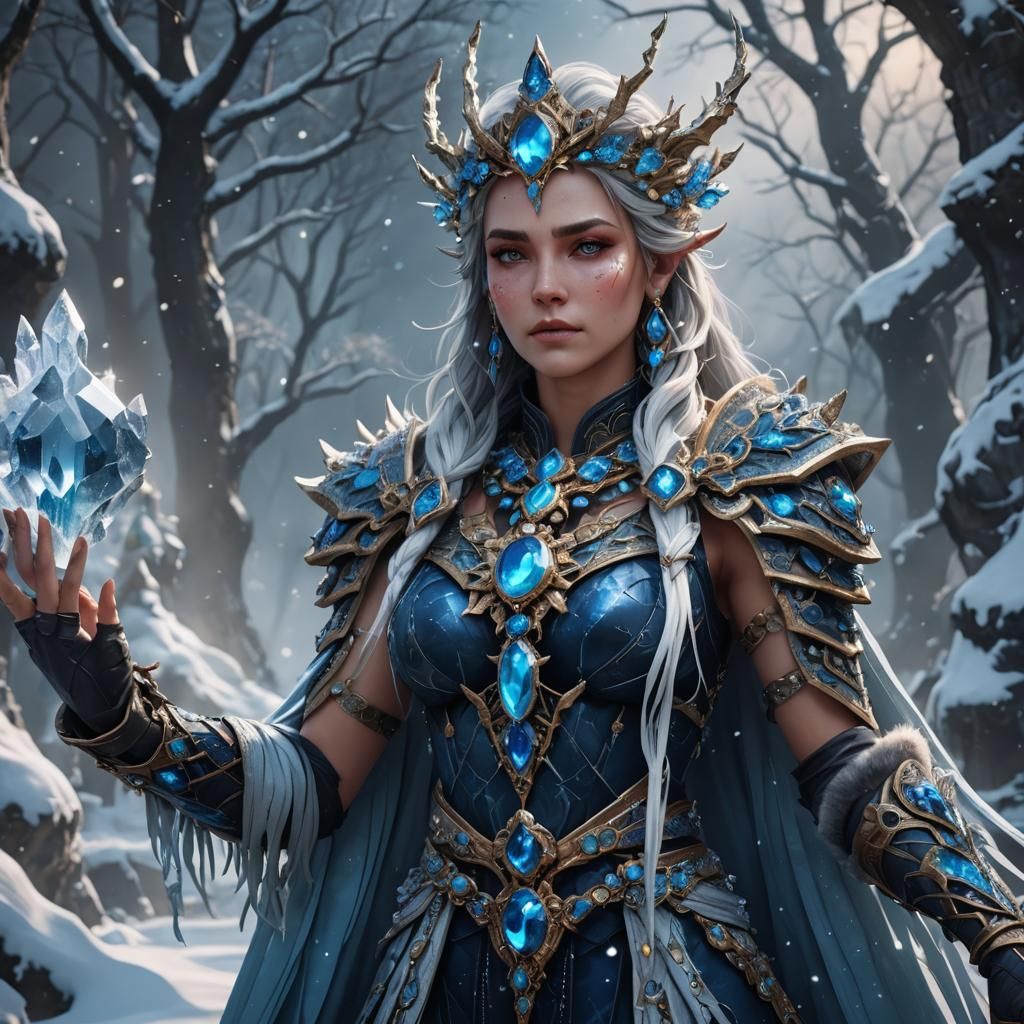 Winter Deity with Crystal Necklace in Detailed Painting