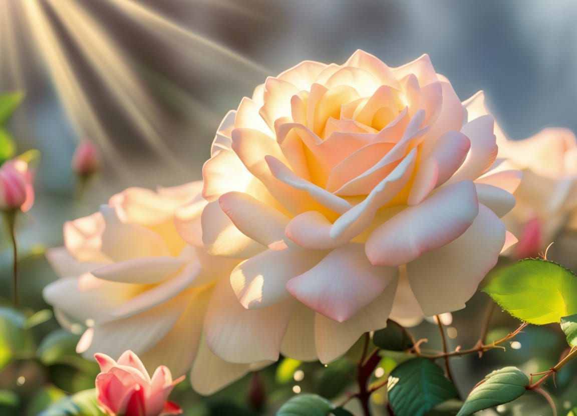 Rose Bush in Bloom with Divine Sunshine