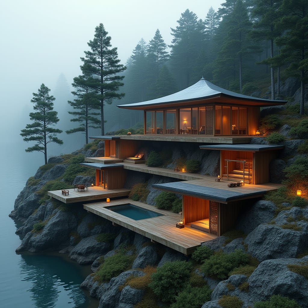 Serenity Japanese-Inspired Spa Complex in a Forested Hillsid...