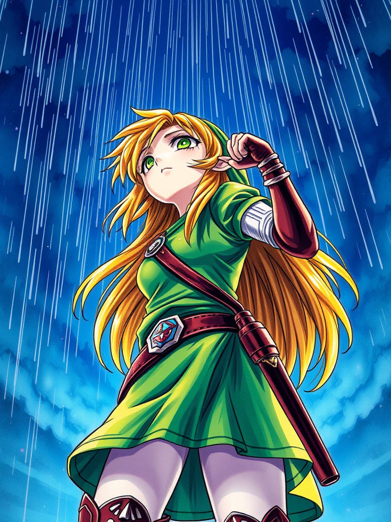 Zelda Ready for Battle in Rainy Dynamic Lighting