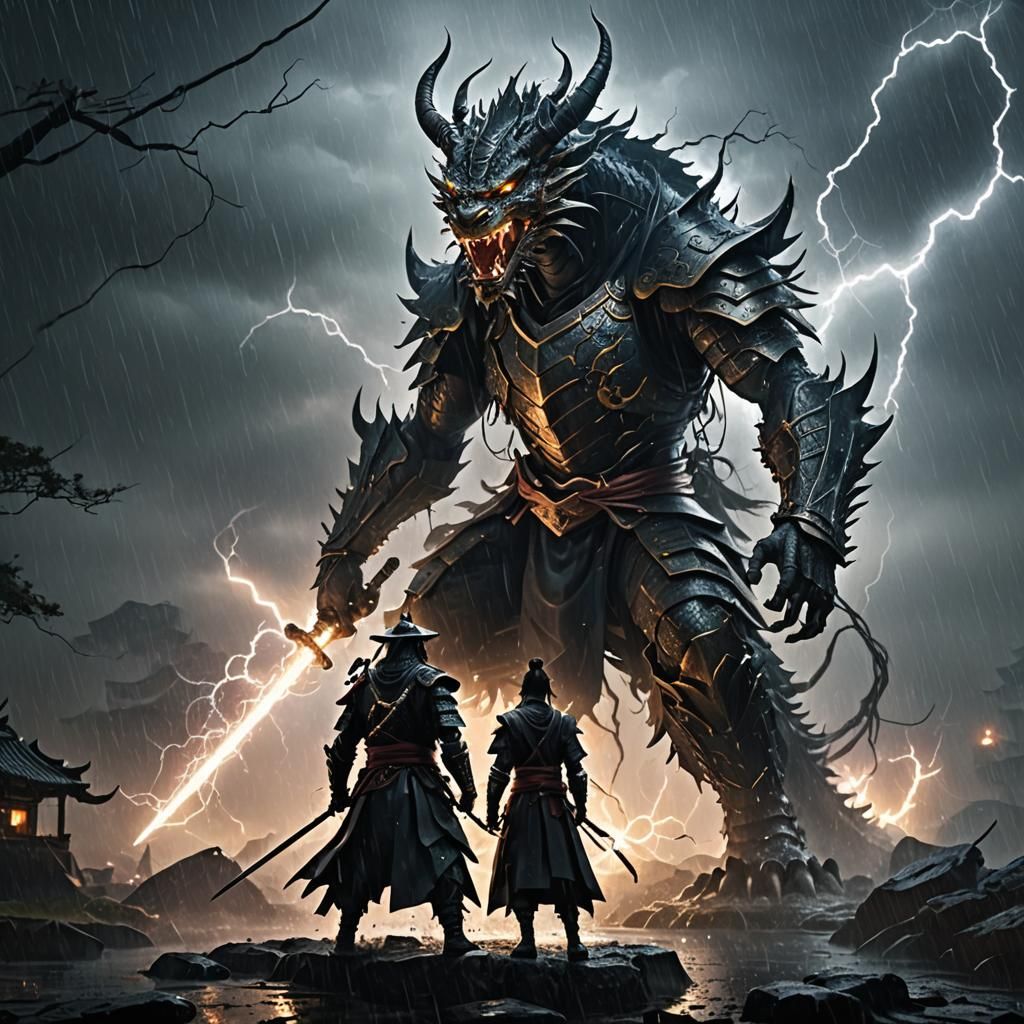 Epic Samurai Dragon with Lightning Aura