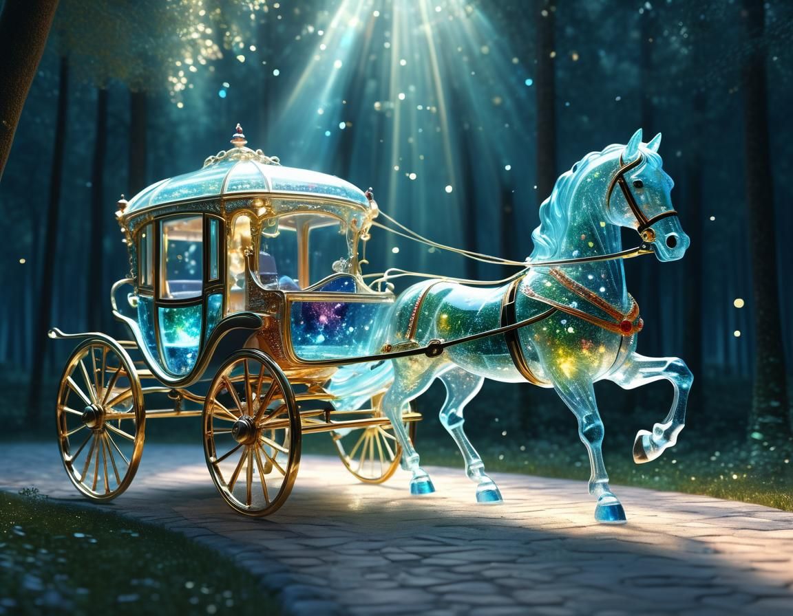 Glass Horse and Carriage in Enchanted Forest