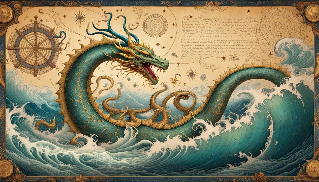 Cosmic Dragon on Ancient Map in Piri Reis Style