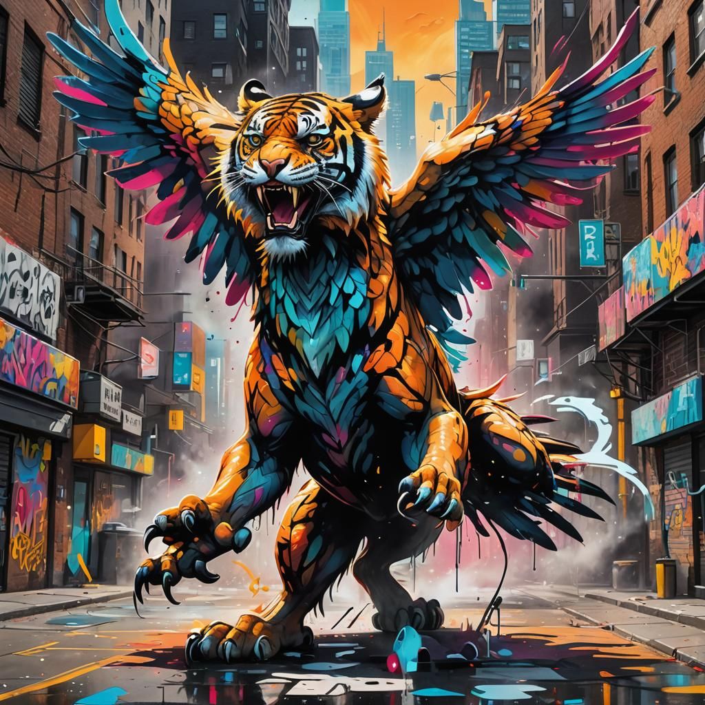 Tiger Eagle Hybrid in Graffiti Art Style