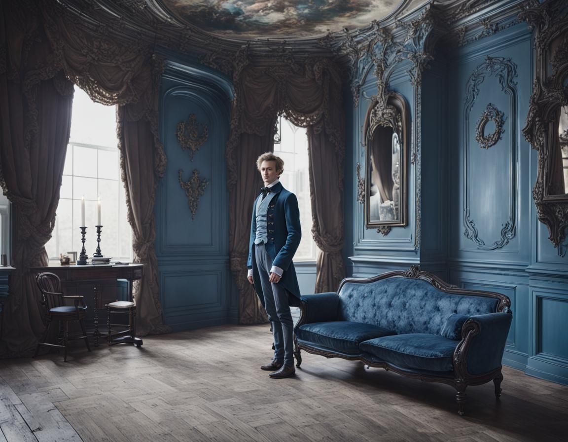 Victorian Man in Steel Blue Castle