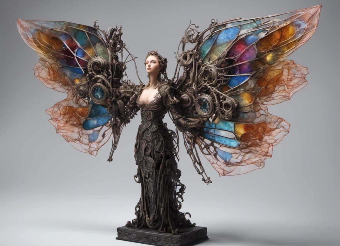 Steampunk Angel Automaton in Workshop, Photorealistic Style