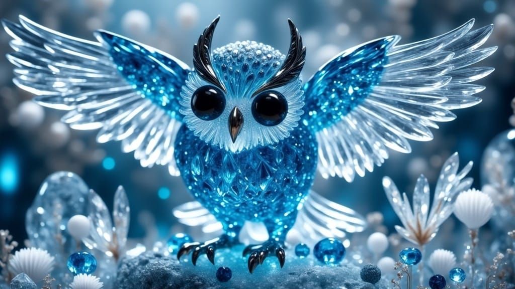 Crystal Owl in Art Nouveau Style