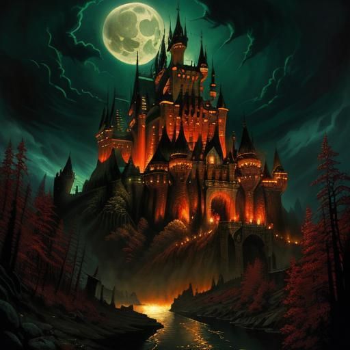 Gothic Castle Illustration with Occult Details