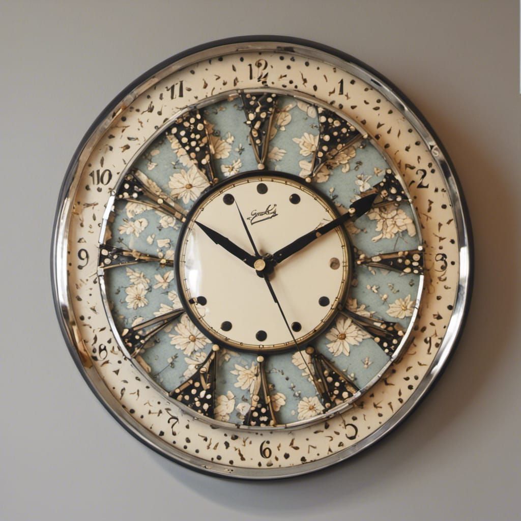 1950's Wall Clock analog clock with decorative background wi...