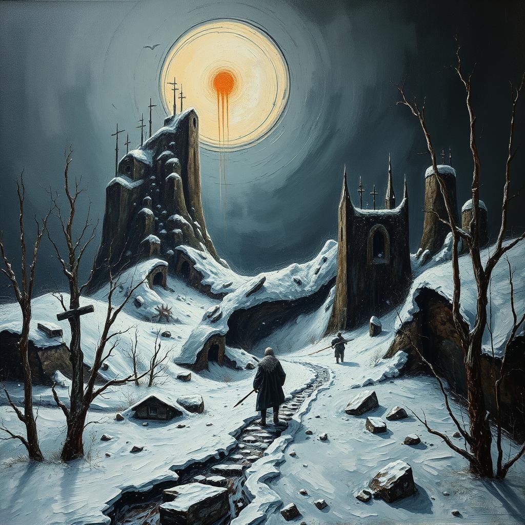 Post-Apocalyptic Winter Realm in Impasto Style