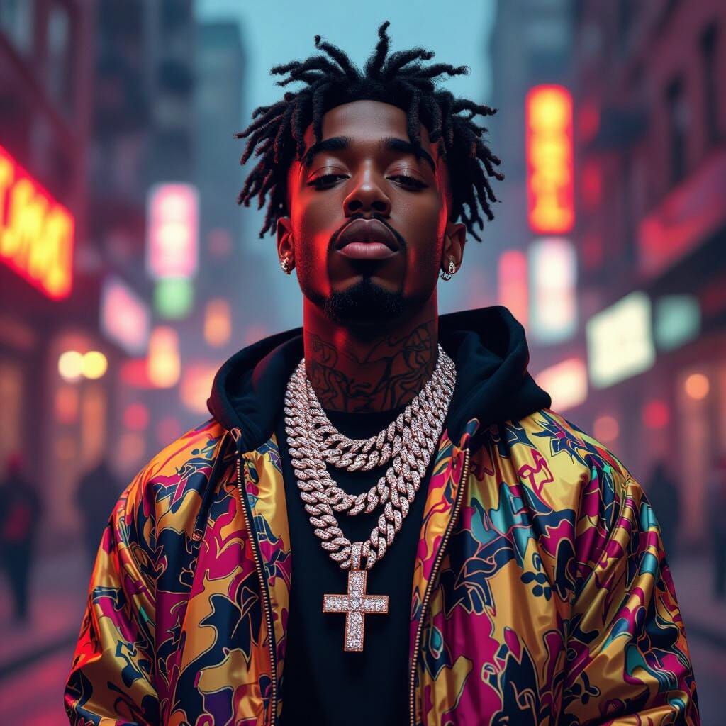 NBA Youngboy Portrait in Neon City