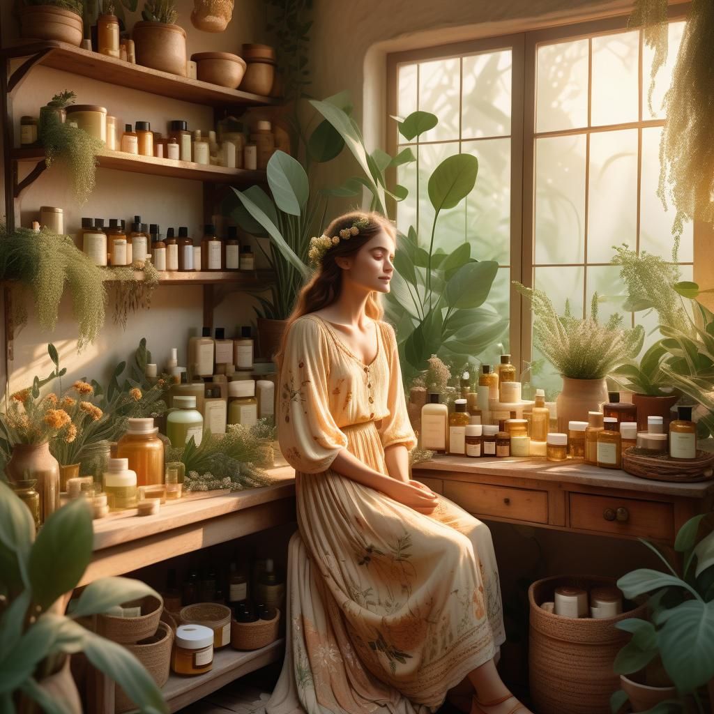 Ethereal Bohemian Woman in a Cozy Workshop