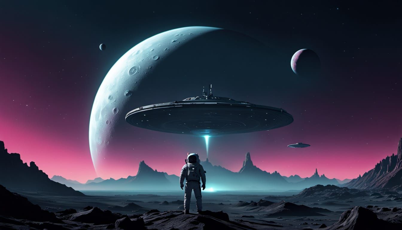 Astronaut on Moon Gazing at Ringed Gas Giant