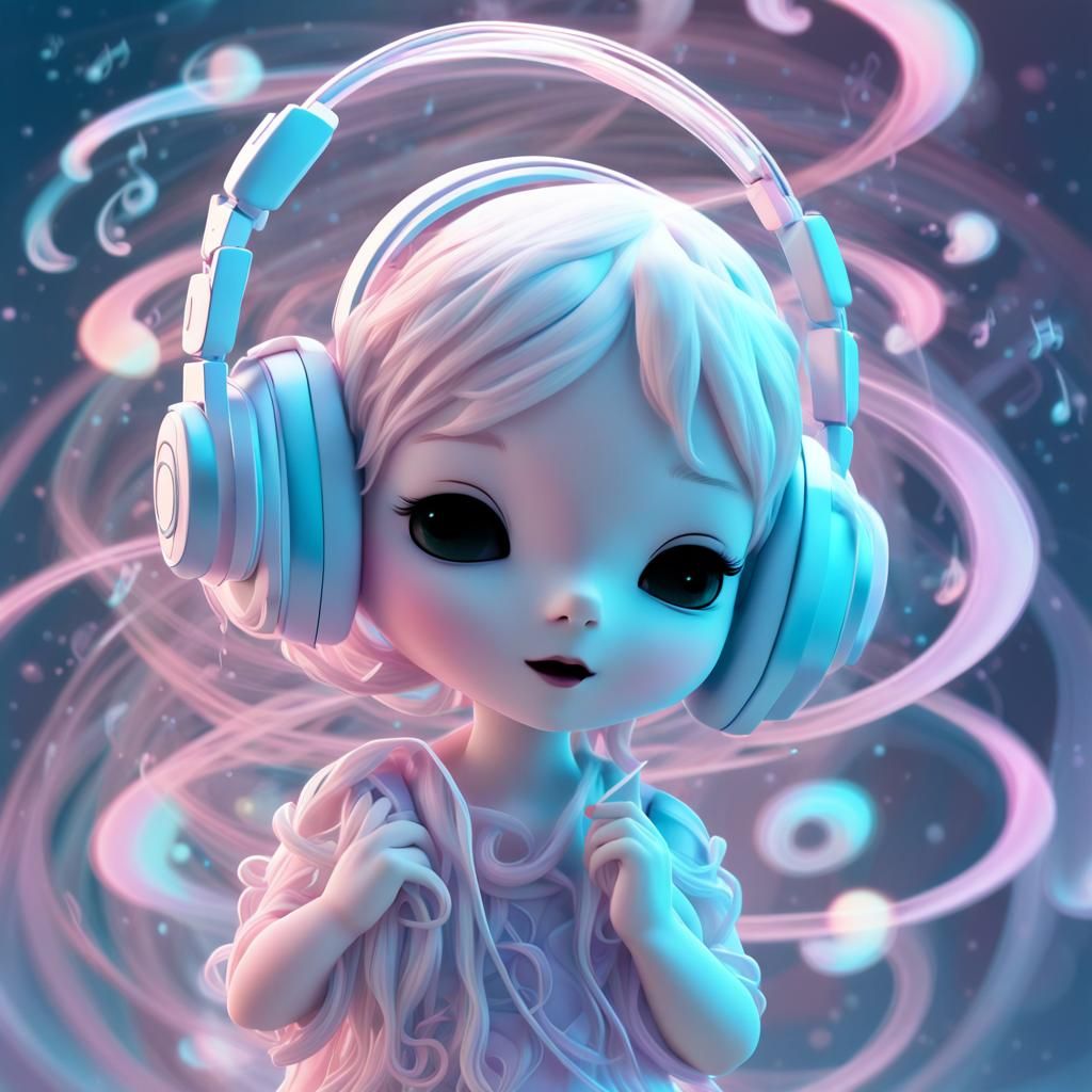 Ethereal Chibi Ghost in a Vortex of Music