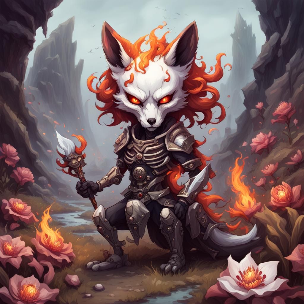 Futuristic Undead Fox Chibi Landscape