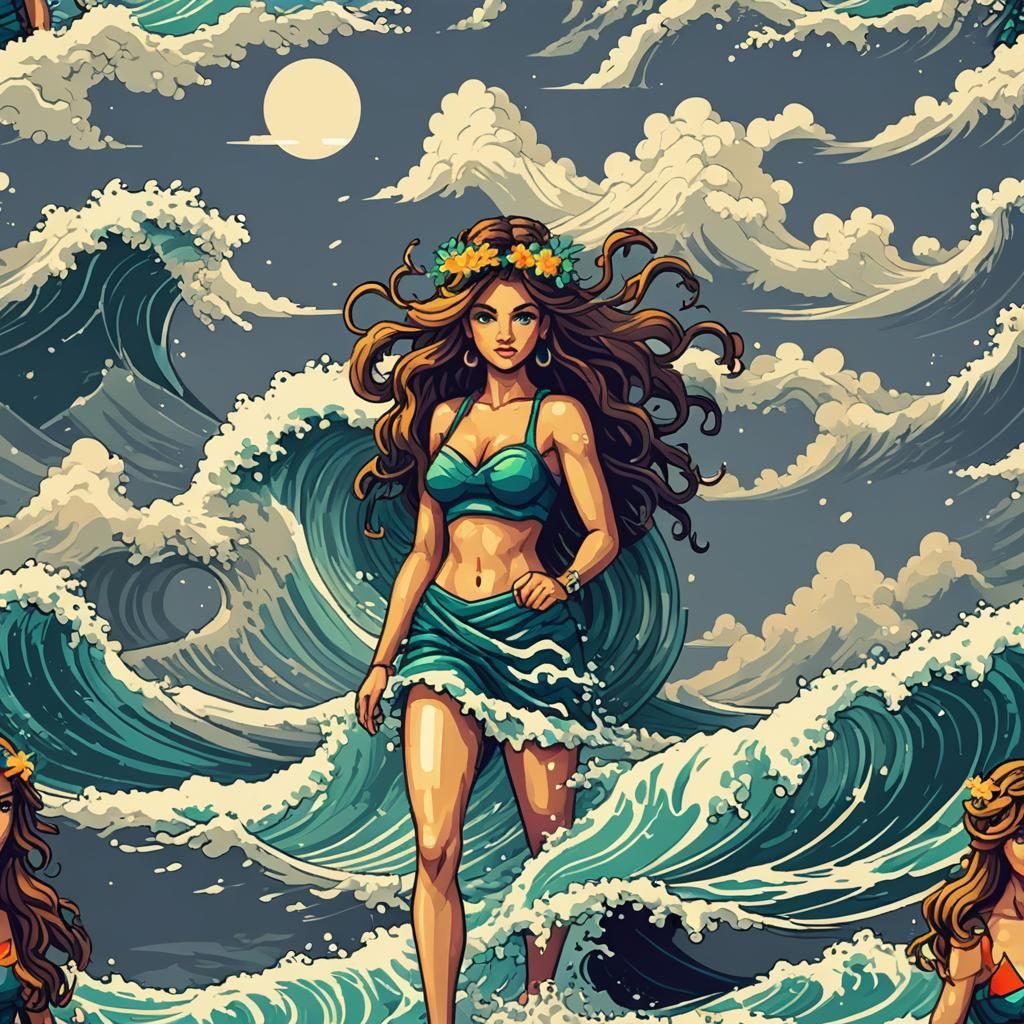 8-bit Pixel Art Surf Goddess