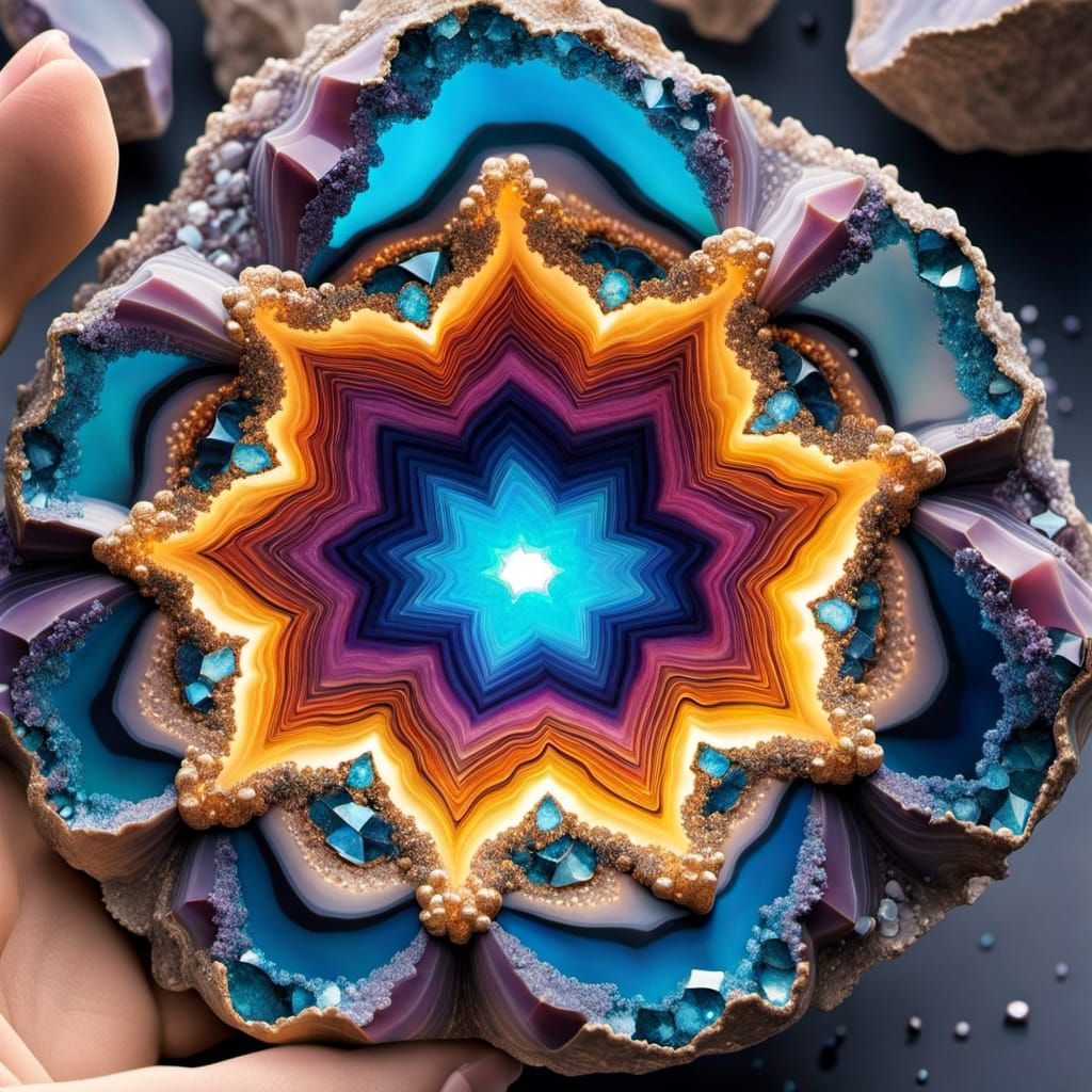 Hidden World Inside Geode with Crystalline Structures