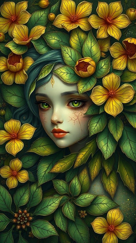 Emerald Enchantress in Art Nouveau Splendor