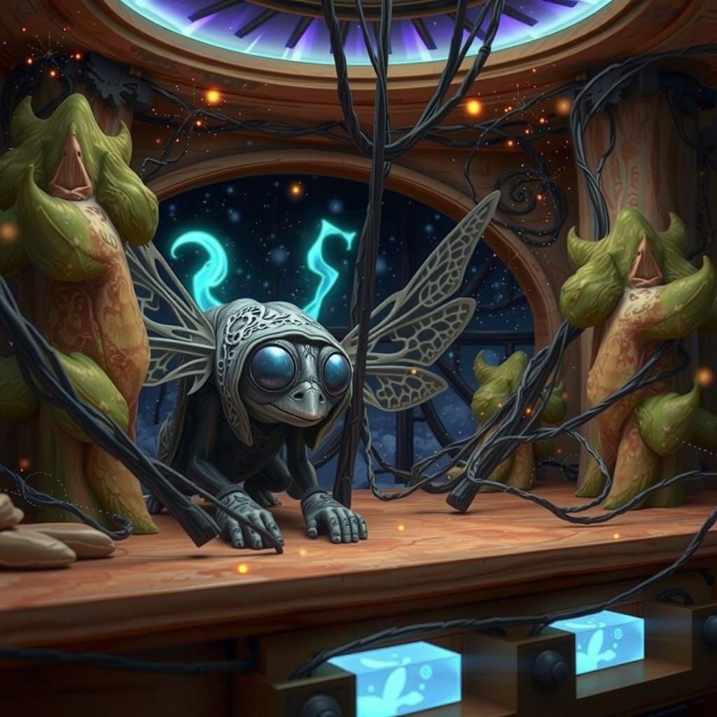 Ethereal Firefly Amidst Whirling Vortex in Dreamlike Snowglo...