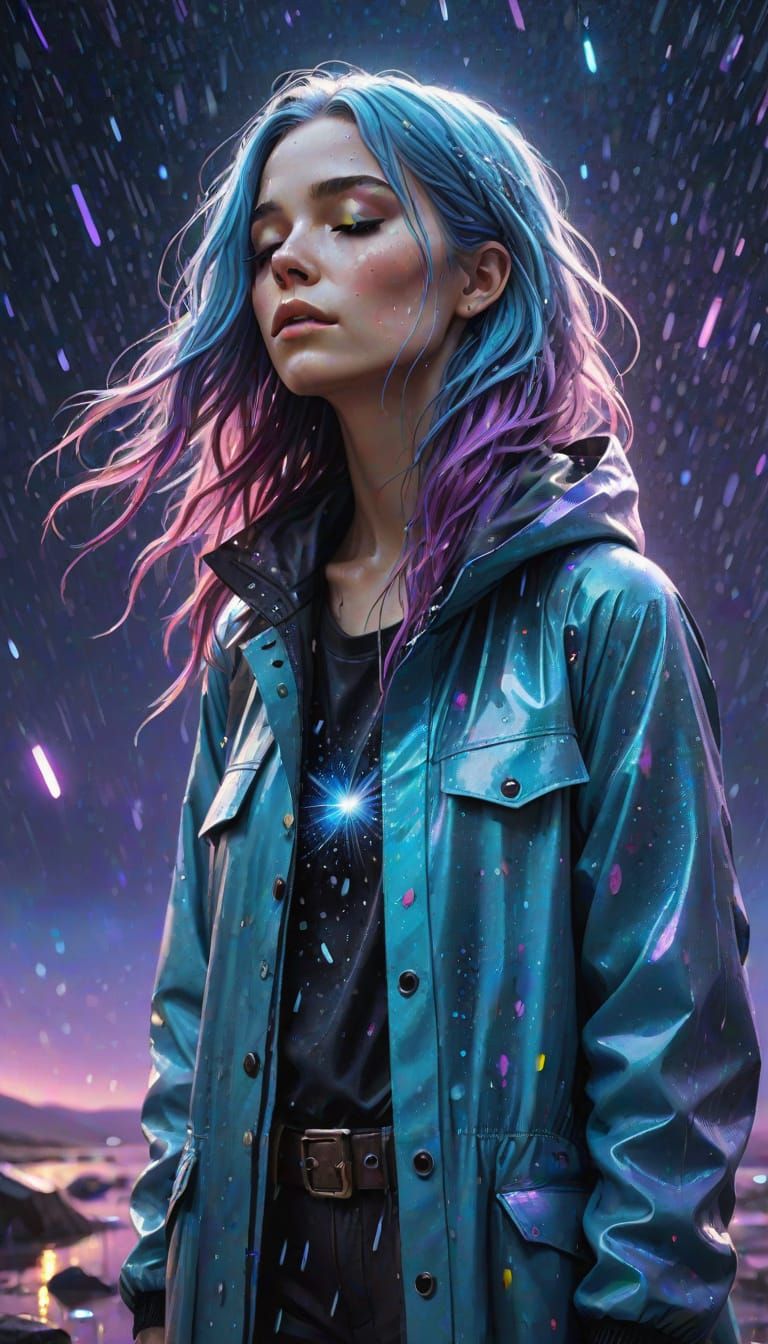 Ethereal Bohemian Goddess in Cosmic Rain