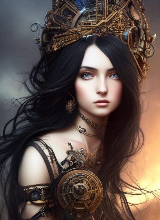 Steampunk Goddess Portrait in Hyperrealistic Detail