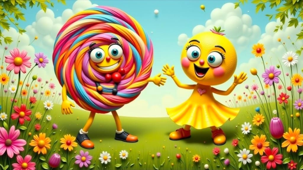 Jumbo Lollipop Dances with Lemon Girlfriend in Meadow