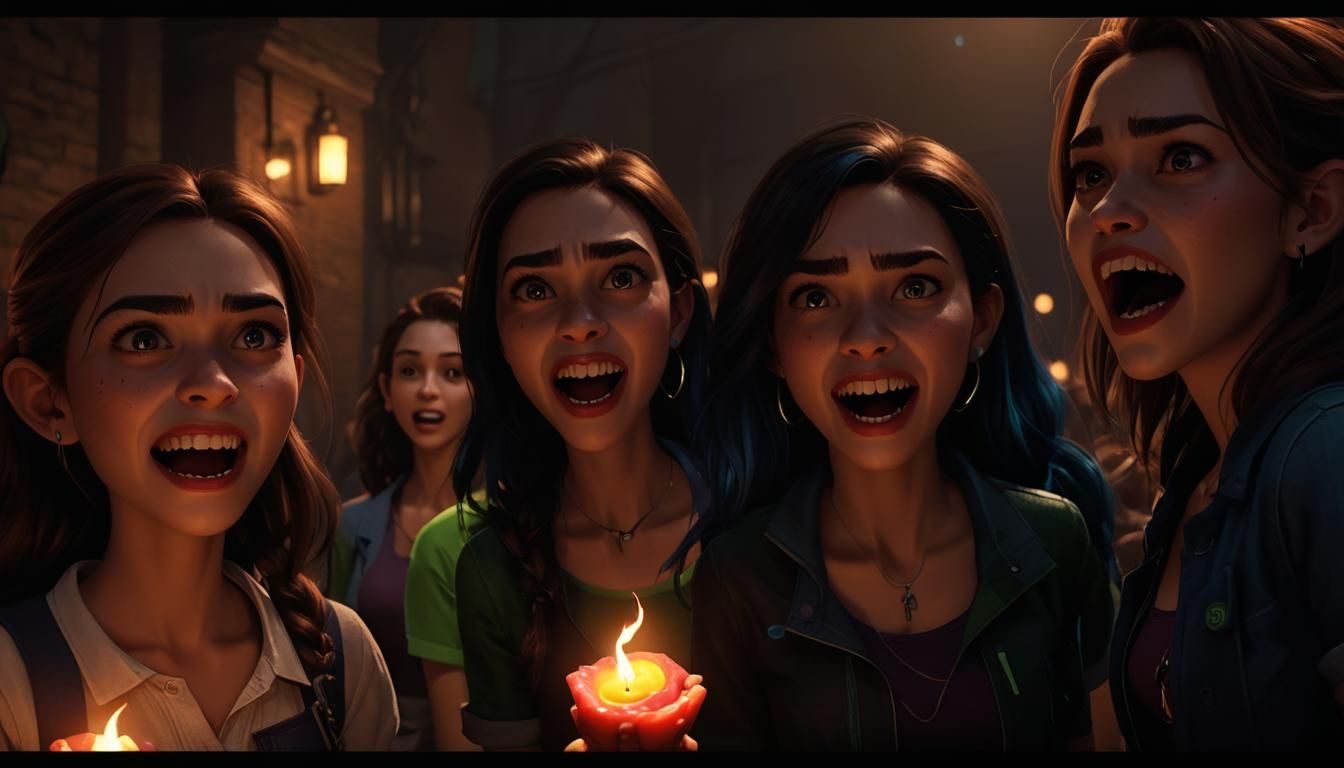 Vampire High-School Girls Hissing in Pixar Disney Style