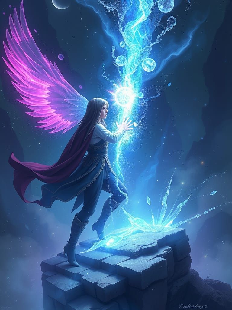 Ethereal Sapphirine Blast in a Whimsical Fantasy Realm