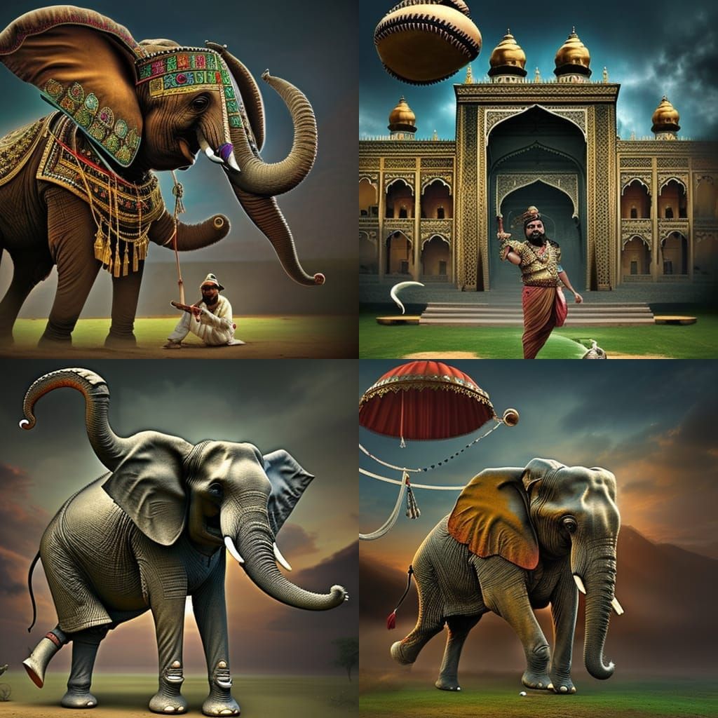 Maharajah and Elephant Play Baseball: Epic Digital Art