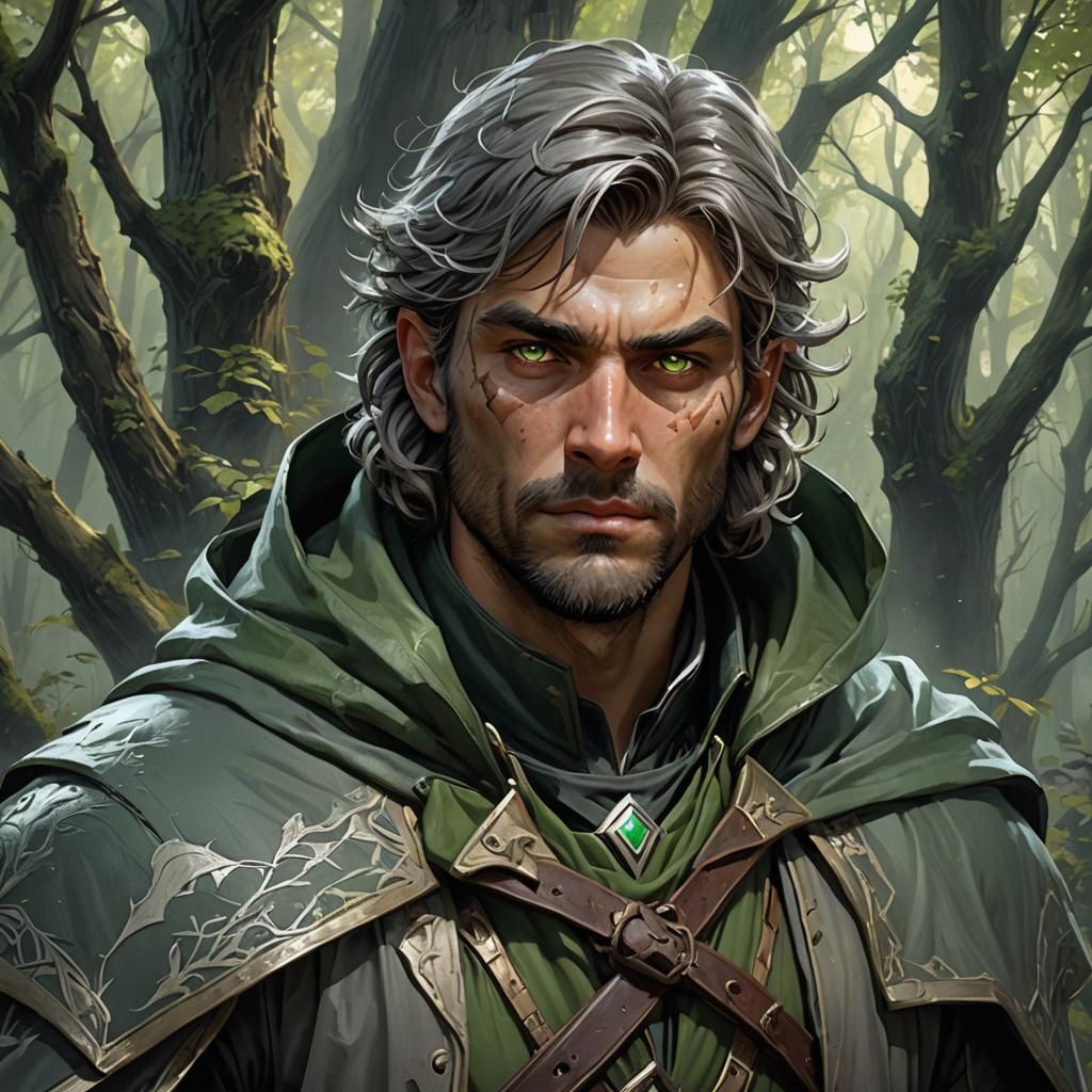 Fantasy Ranger Portrait in Haunted Forest, Detailed Art