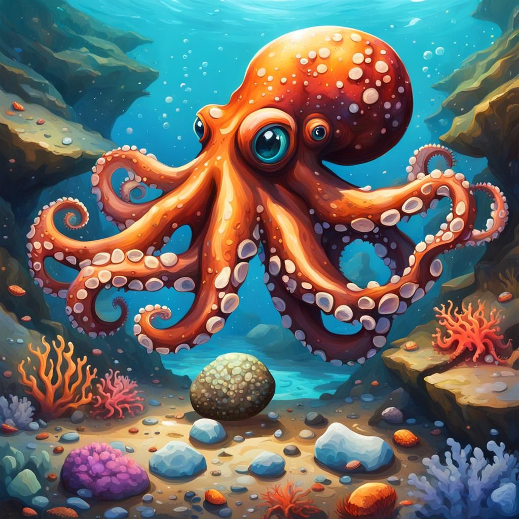 Octopus in Tide Pool: Graffiti Art Style