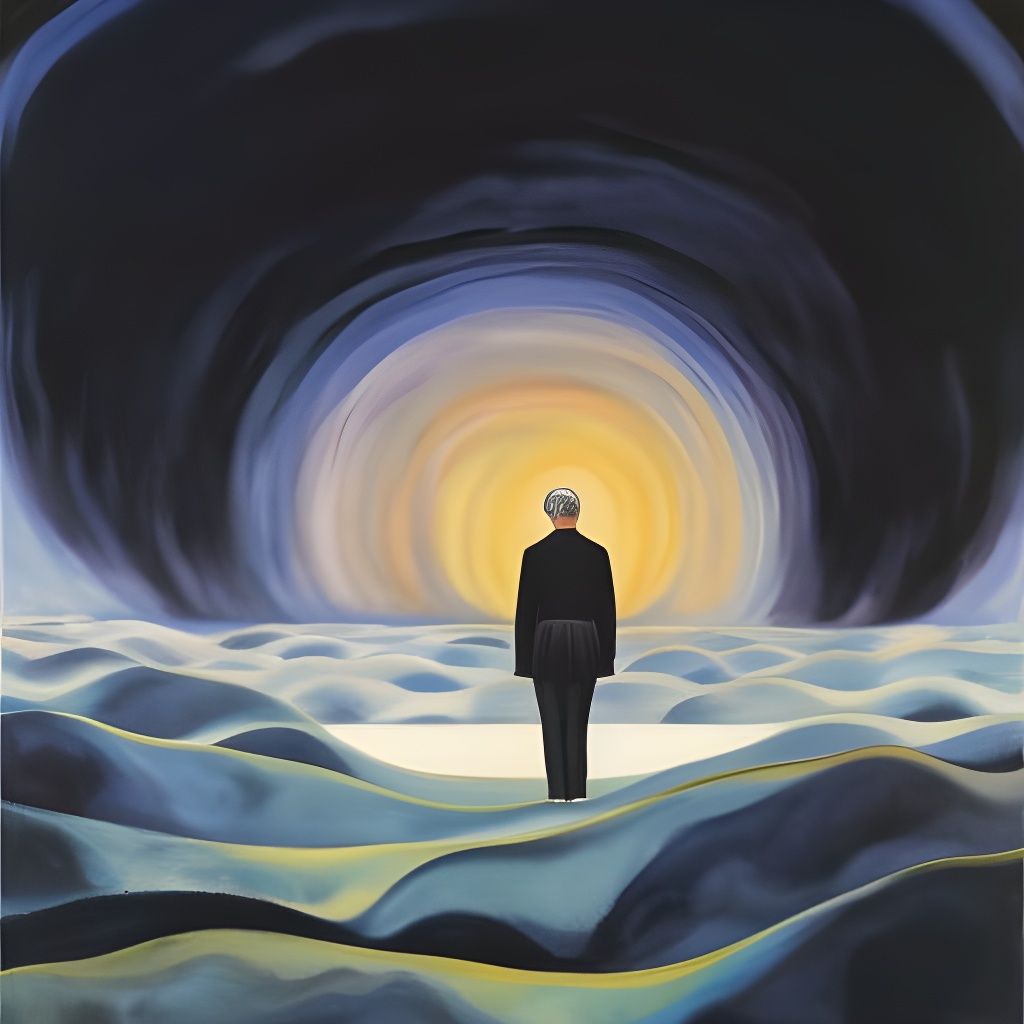 Wanderer Gazing Over Misty Abyss: Expressive Portrait