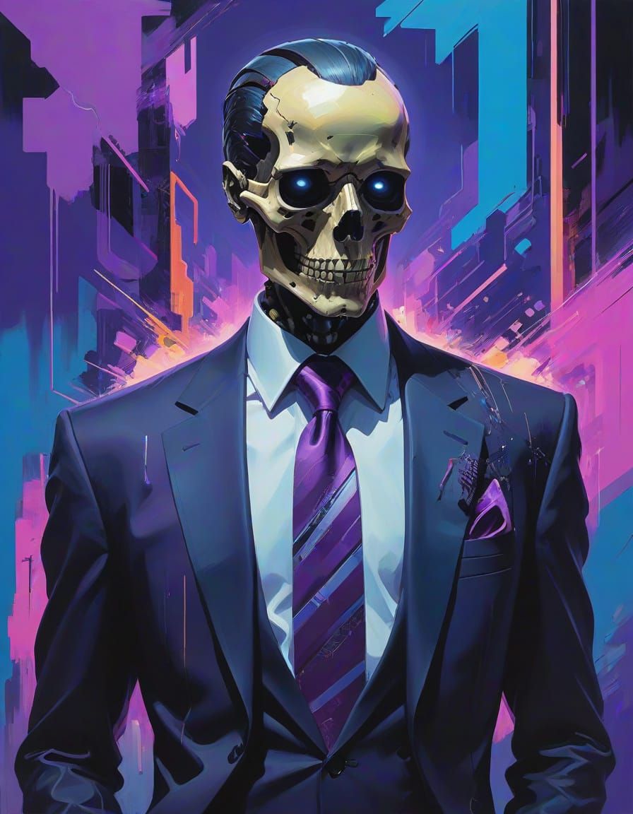 Cyberpunk Figure in Radiant Black Tie
