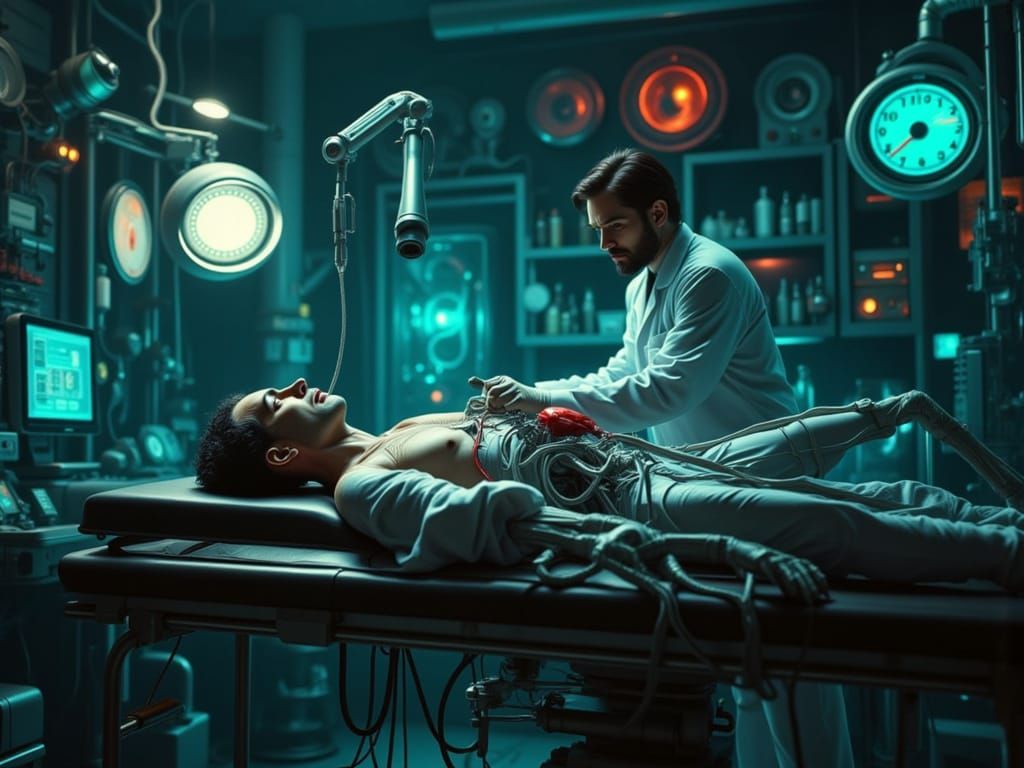 Mad Scientist Studies Man in Bio-Punk Lab